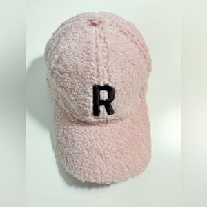 Pink Teddy Sherpa Baseball Cap Cozy Valentine Hat Embroidered R